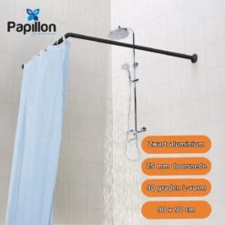 Papillon Douchegordijnstang - 90x90 Cm - Aluminium - Zwart -Badkamer Kast Winkel 1200x1200 3077