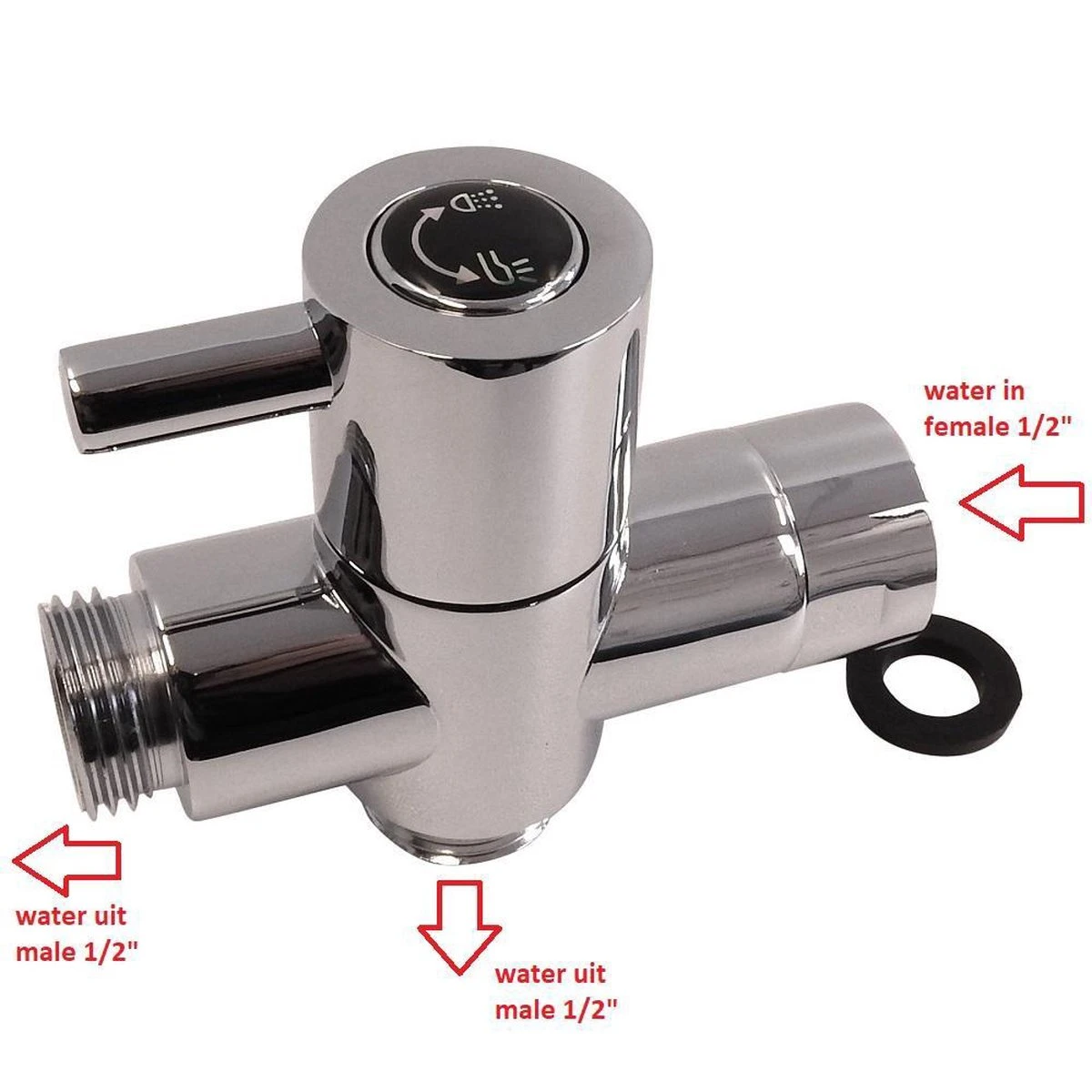 WillieJan Omstelkraan Douche – Verchroomd Messing - Aansluitmaat 3 X 1/2″ 3 WillieJan Omstelkraan Douche – Verchroomd Messing - Aansluitmaat 3 X 1/2″ - Afbeelding 3