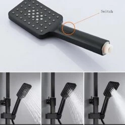 Merkloos Compleet Douchesysteem | ABS Doucheset | Mat Zwarte Hoofddouche En Handdouche | Vierkante Regendouche Voor Badkamer | Verstelbaar | Temperatuur Display | 360° Draaibaar -Badkamer Kast Winkel 1200x1200 3162