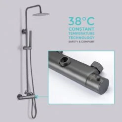 LOMAZOO Regendouche Met Thermostaatkraan - Douche Badkamer - Gun Metal / Antraciet [LYNN] -Badkamer Kast Winkel 1200x1200 3170