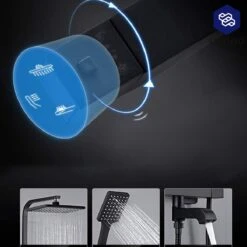 Luxiqo® Compleet Douchesysteem - ABS Doucheset - Hoofddouche & Handdouche- Vierkante Regendouche - Verstelbare Regendouche - Mat Zwart -Badkamer Kast Winkel 1200x1200 3187