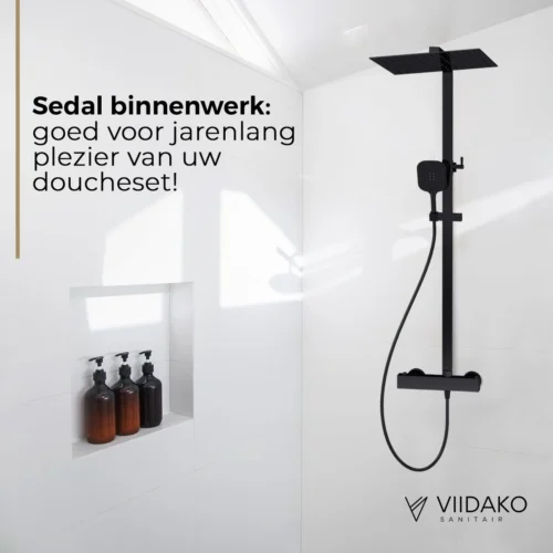 Viidako Kimii Doucheset Opbouw Compleet – Mat Zwart – Vierkant 30 Cm X 30 Cm - Sedal Binnenwerk -Thermostaatkraan – Zeer Goede Kwaliteit – RVS En Messing – Design