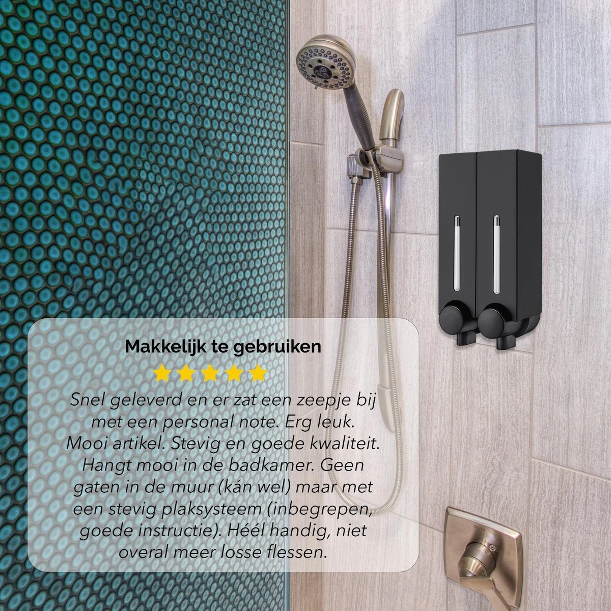 Aquathof, Zeepdispenser, Mat Zwart, 2 Kamer, 2 Reservoirs, 2x250ml - Hangend - Wandmontage 3 Aquathof, Zeepdispenser, Mat Zwart, 2 Kamer, 2 Reservoirs, 2x250ml - Hangend - Wandmontage - Afbeelding 3