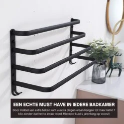 Merkloos Handdoekrek 4-armig | Handdoekrek Badkamer | Handdoekrek Zwart | Handdoekstang | Handdoekhouder | Handdoekenrek | Badkamer Accessoires Zwart | Inclusief Montage | Matte Zwart Collection 2022 -Badkamer Kast Winkel 1200x1200 321