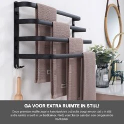 Merkloos Handdoekrek 4-armig | Handdoekrek Badkamer | Handdoekrek Zwart | Handdoekstang | Handdoekhouder | Handdoekenrek | Badkamer Accessoires Zwart | Inclusief Montage | Matte Zwart Collection 2022 -Badkamer Kast Winkel 1200x1200 322