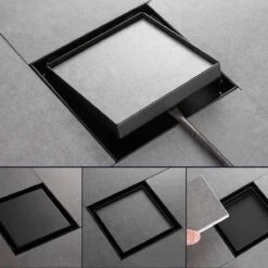 Moderne Doucheput Deksel - Verborgen Douche Afvoerputje - Roestvrij Staaldouche - Messing Afvoerputje - Industrieel - Mat Zwart Afvoerputje Douche - Deksel Afvoerput Douche - Mat Zwart -Badkamer Kast Winkel 1200x1200 3301