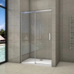 100X195cm Douchedeur Schuifdeur , 6mm Helder Antikalk NANO Veiligheidsglas, Hoogwaardige Aluminium Profielen, Chroom, 195cm Hoogte