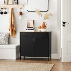 Songmics Opslagkabinet, Dubbel-deurs Vloerkast Met Magnetische Sluiting, Verstelbare Plank, Stalen Frame, Industriële Stijl, Ruimtebesparend, Rustiek Bruin En Zwart LSC102B01 -Badkamer Kast Winkel 1200x1200 3362