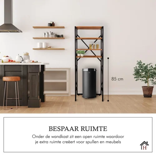 Homestic© - Ruimtebesparende Toiletmeubel - WC Plank, Badkamerplank Met 4 Open Vakken - Industrieel RVS Badkamermeubel - Zwart Staal / Hout - 170x54x24 CM 13 Homestic© - Ruimtebesparende Toiletmeubel - WC Plank, Badkamerplank Met 4 Open Vakken - Industrieel RVS Badkamermeubel - Zwart Staal / Hout - 170x54x24 CM -Badkamer Kast Winkel 1200x1200 3369