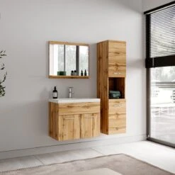 Badplaats Badkamermeubel Set Montreal 60 Cm X 35 Cm - Eiken - Badmeubel Met Spiegel En Zijkast -Badkamer Kast Winkel 1200x1200 3391