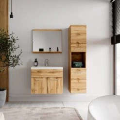 Badplaats Badkamermeubel Set Montreal 60 Cm X 35 Cm - Eiken - Badmeubel Met Spiegel En Zijkast -Badkamer Kast Winkel 1200x1200 3392