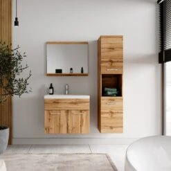 Badplaats Badkamermeubel Set Montreal 60 Cm X 35 Cm - Eiken - Badmeubel Met Spiegel En Zijkast -Badkamer Kast Winkel 1200x1200 3394