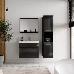 Badplaats Badkamermeubel Set Montreal 60 Cm X 35 Cm - Zwart Hoogglans - Badmeubel Met Spiegel En Zijkast -Badkamer Kast Winkel 1200x1200 3410