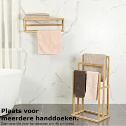 Merkloos Decopatent® Handdoekrek - Vrijstaand Handdoekenrek Voor In Badkamer - Handdoekrek - Bamboe Hout - Handdoek - Droogrek Met 3 Armen -Badkamer Kast Winkel 1200x1200 3462