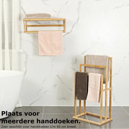Merkloos Decopatent® Handdoekrek - Vrijstaand Handdoekenrek Voor In Badkamer - Handdoekrek - Bamboe Hout - Handdoek - Droogrek Met 3 Armen -Badkamer Kast Winkel 1200x1200 3462