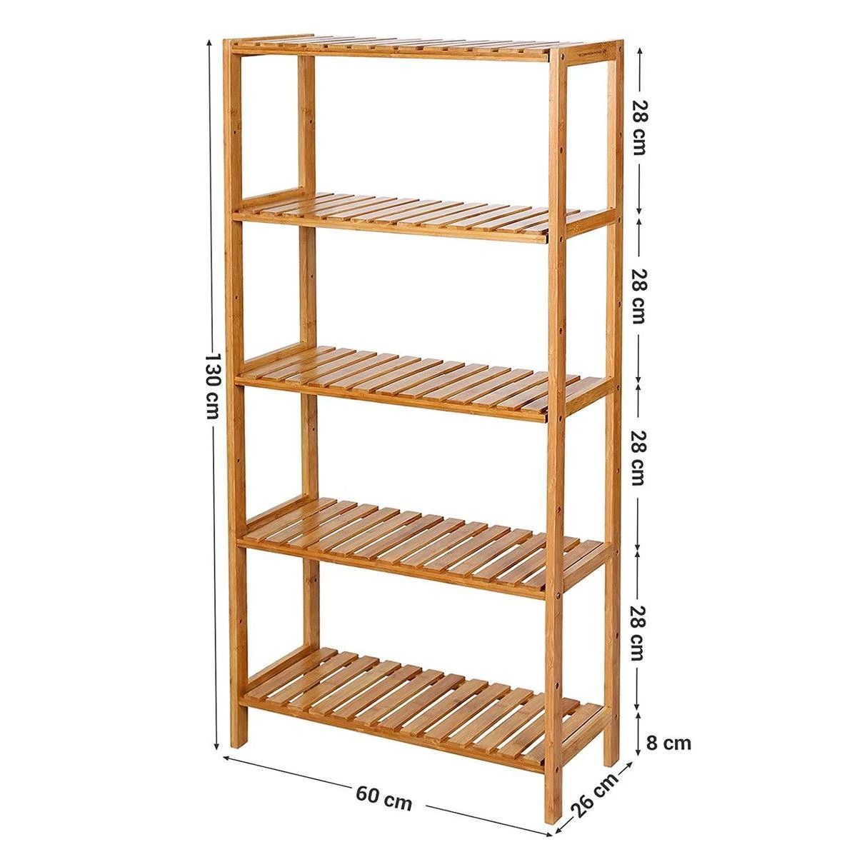Badkamer Rek Met 5 Etages - Opbergrek Met Verstelbare Planken - 130 Cm Hoog En 60 Cm Breed - Bamboe 4 Badkamer Rek Met 5 Etages - Opbergrek Met Verstelbare Planken - 130 Cm Hoog En 60 Cm Breed - Bamboe - Afbeelding 4