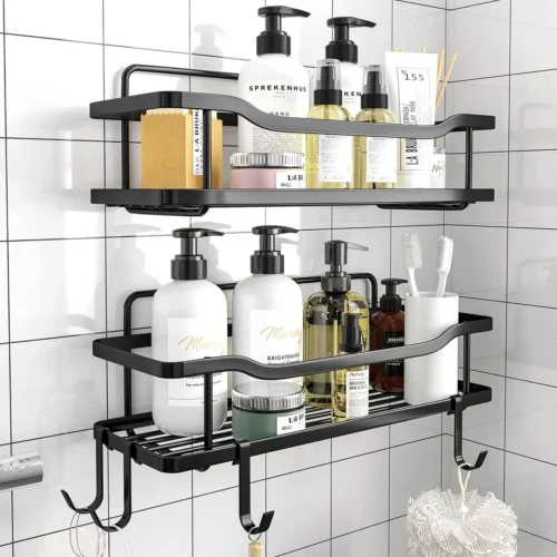 Merkloos RVS Doucherek - Badkamerrekken - Badkamerrek Zonder Boren - Shower Rack - Zelfklevend Doucherek - Doucherek Zonder Boren - Badkamer Accessoires - 2 Stuks