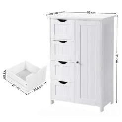 Badkamer Kolom Kast Met 4 Lades En Kastje - Verstelbaar Binnenin - 55x30x81cm - MDF - Wit -Badkamer Kast Winkel 1200x1200 3526