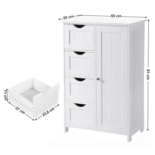 Badkamer Kolom Kast Met 4 Lades En Kastje - Verstelbaar Binnenin - 55x30x81cm - MDF - Wit -Badkamer Kast Winkel 1200x1200 3526