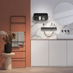 Sealskin Brix - Wandkubus Wandelement Wandrek - 12x50x24 Cm - Metaal - Zwart -Badkamer Kast Winkel 1200x1200 3537