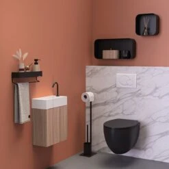 Sealskin Brix - Wandkubus Wandelement Wandrek - 12x50x24 Cm - Metaal - Zwart -Badkamer Kast Winkel 1200x1200 3540