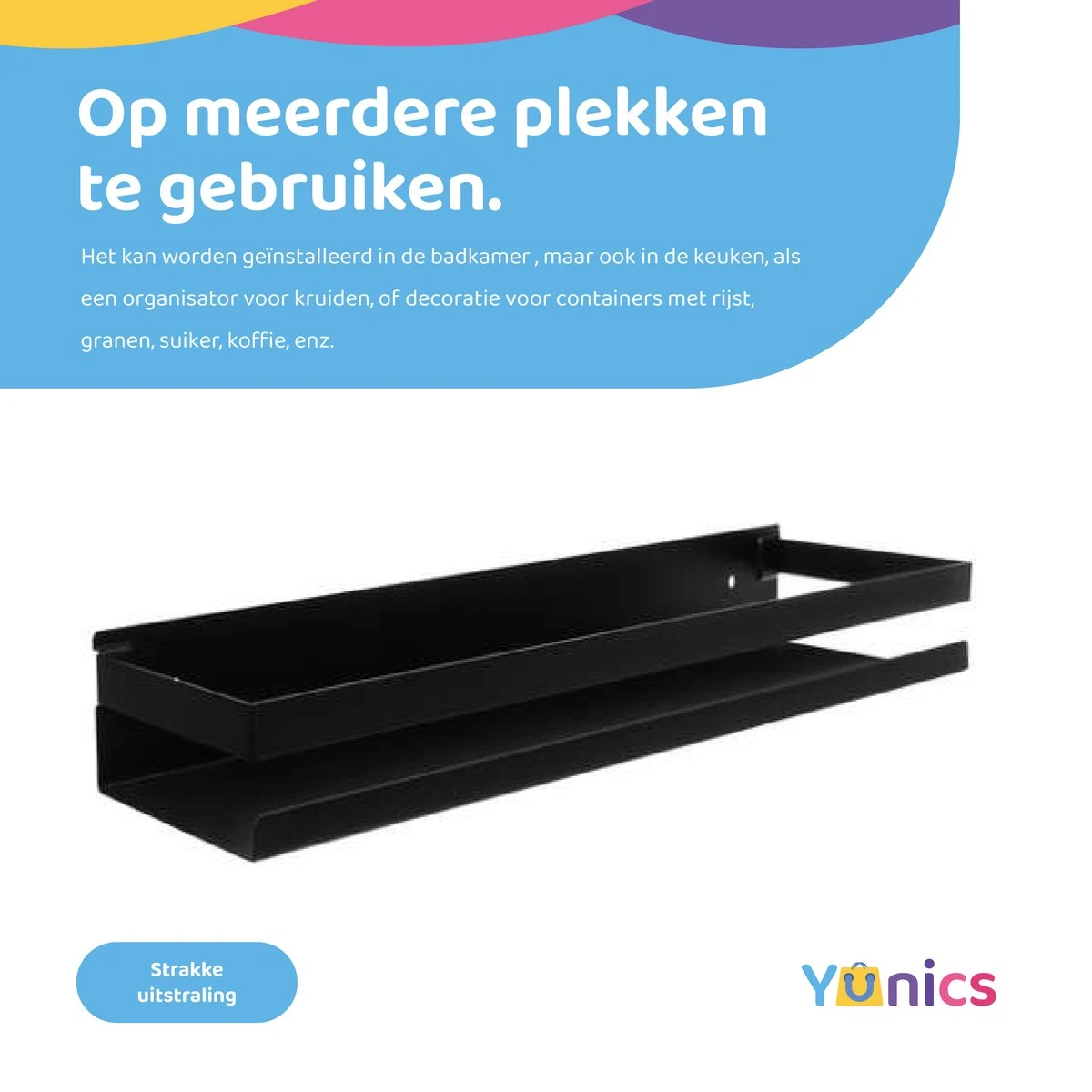 YUNICS® Badkamerrek - Badkamer Plank - Doucherek - Doucherek Hangend - RSV - Zwart - 3 YUNICS® Badkamerrek - Badkamer Plank - Doucherek - Doucherek Hangend - RSV - Zwart - - Afbeelding 3