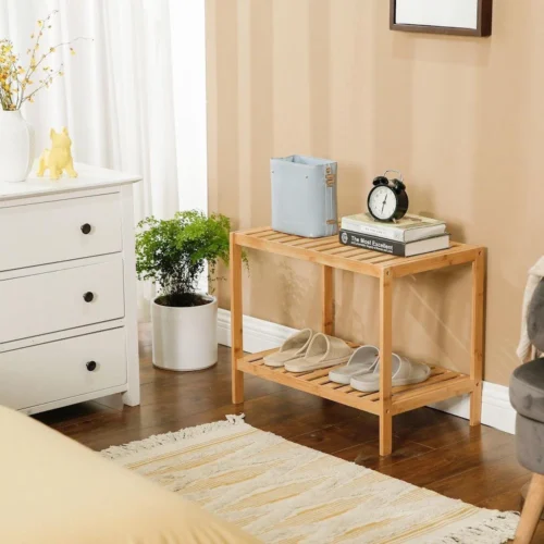 Merkloos Decopatent® Houten Bankje Van Bamboe - Badkamer - Opbergrek - Badkamerkast Rek - Open Badkamerbankje - Opbergen Handdoeken Rek -Badkamer Kast Winkel 1200x1200 3550