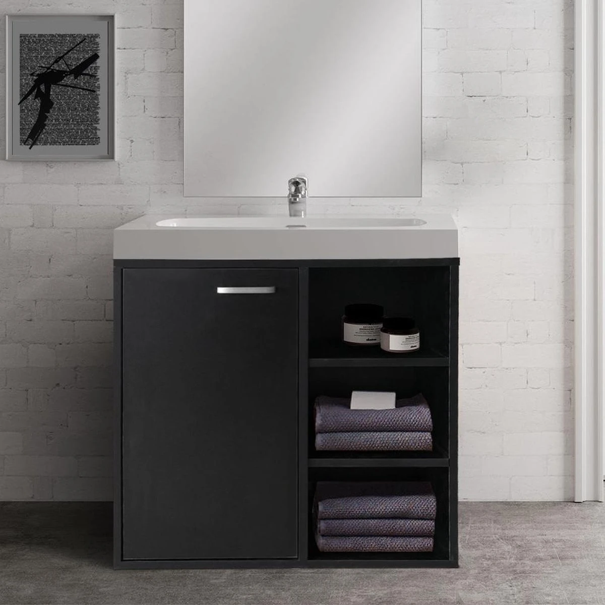 Wastafel Onderkast - Badkamermeubel - Zwart 3 Wastafel Onderkast - Badkamermeubel - Zwart - Afbeelding 3