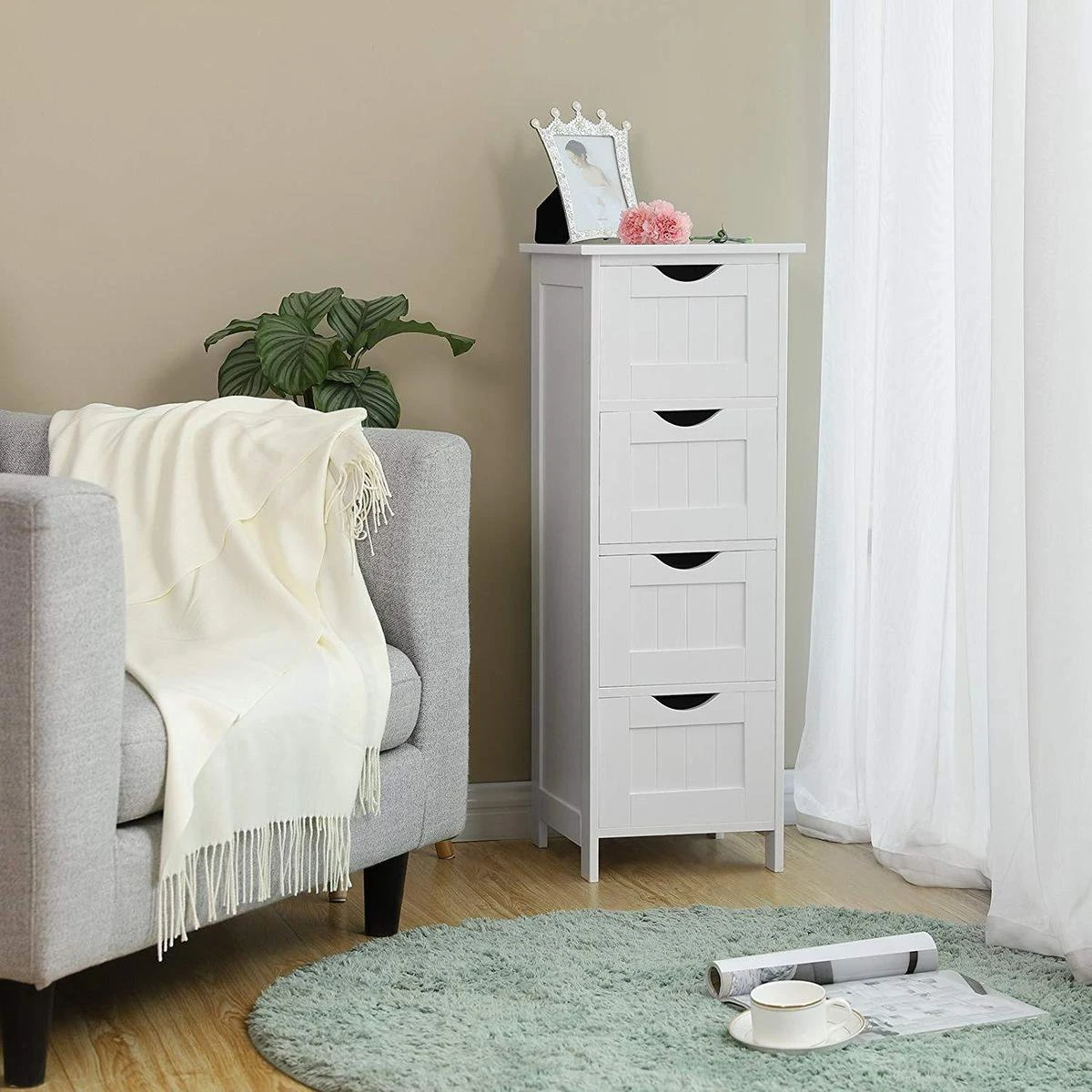 Houten Staande Kast Voor Badkamer - Opbergmeubel / Kolomkast Met 4 Handige Vakken - 30 X 30 X 82 Cm - Wit 2 Houten Staande Kast Voor Badkamer - Opbergmeubel / Kolomkast Met 4 Handige Vakken - 30 X 30 X 82 Cm - Wit - Afbeelding 2