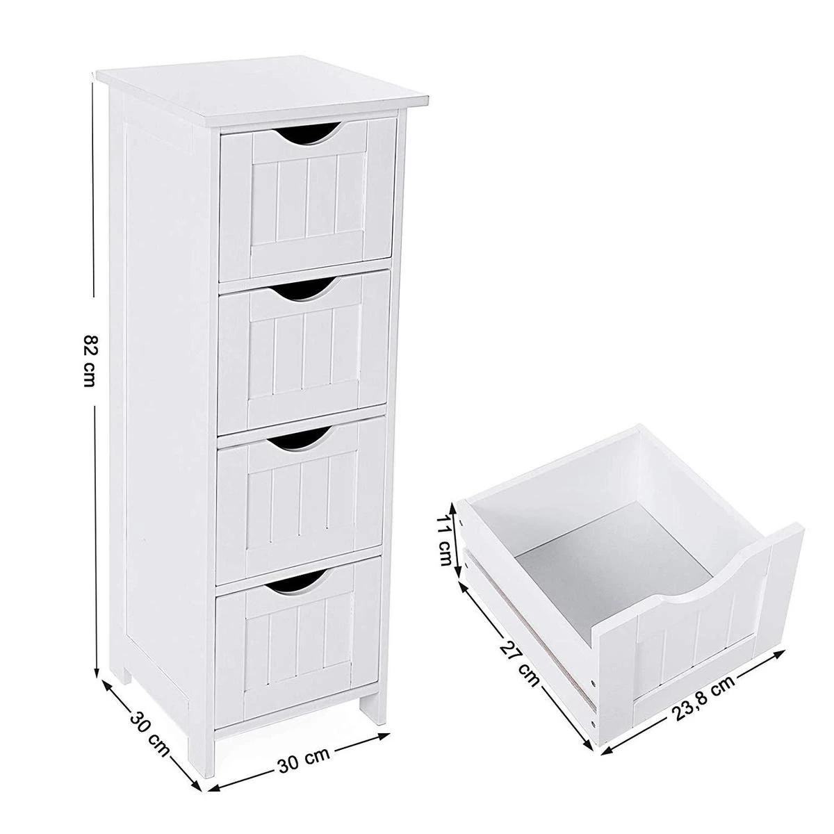 Houten Staande Kast Voor Badkamer - Opbergmeubel / Kolomkast Met 4 Handige Vakken - 30 X 30 X 82 Cm - Wit 3 Houten Staande Kast Voor Badkamer - Opbergmeubel / Kolomkast Met 4 Handige Vakken - 30 X 30 X 82 Cm - Wit - Afbeelding 3