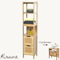 Merkloos Kiruna - Badkamerkast - Badkamerkasten Hoog - Kolomkast Badkamer - Badkamermeubel - Bamboe - 144,5 X 30 X 30 Cm