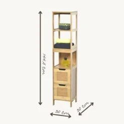 Merkloos Kiruna - Badkamerkast - Badkamerkasten Hoog - Kolomkast Badkamer - Badkamermeubel - Bamboe - 144,5 X 30 X 30 Cm -Badkamer Kast Winkel 1200x1200 3591