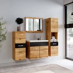 Badmeubelset Alba 60cm Zwart Met Eiken Compleet Badkamermeubel -Badkamer Kast Winkel 1200x1200 3619