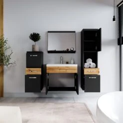 Badmeubelset Alba 60cm Zwart Met Eiken Compleet Badkamermeubel -Badkamer Kast Winkel 1200x1200 3620