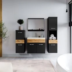 Badmeubelset Alba 60cm Zwart Met Eiken Compleet Badkamermeubel -Badkamer Kast Winkel 1200x1200 3621