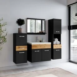Badmeubelset Alba 60cm Zwart Met Eiken Compleet Badkamermeubel -Badkamer Kast Winkel 1200x1200 3622