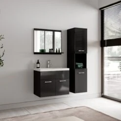 Badplaats Badkamermeubel Montreal Set 02 60 Cm X 35 Cm - Zwart Hoogglans - Badmeubel Met Spiegel -Badkamer Kast Winkel 1200x1200 3631