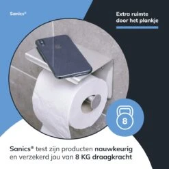 Sanics WC Rolhouder Zilver – Toiletrolhouder Zonder Boren – Met Plankje - Zelfklevend - RVS -Badkamer Kast Winkel 1200x1200 383
