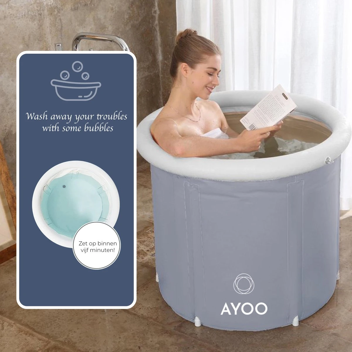 AYOO® Zitbad - Opblaasbaar Bad - Opvouwbaar Bad - Wim Hof Methode - Ijsbad - Badkuip - Zitbad Voor Volwassenen - Bathtub - Zitbaden - Bath Bucket - Inclusief Voetpomp - Grijs 4 AYOO® Zitbad - Opblaasbaar Bad - Opvouwbaar Bad - Wim Hof Methode - Ijsbad - Badkuip - Zitbad Voor Volwassenen - Bathtub - Zitbaden - Bath Bucket - Inclusief Voetpomp - Grijs - Afbeelding 4
