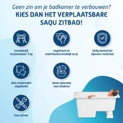Saqu Zitbad - Mobiel Bad - 103x65cm - Wit - Incl Bijbehorende Poot En Zonder Afvoer -Badkamer Kast Winkel 1200x1200 4001