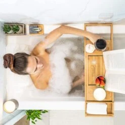 SWILIX ® Badplank - Uitschuifbaar - Voor In Bad - 71 Tot 108 Cm - Met Houder - Hout -Badkamer Kast Winkel 1200x1200 405