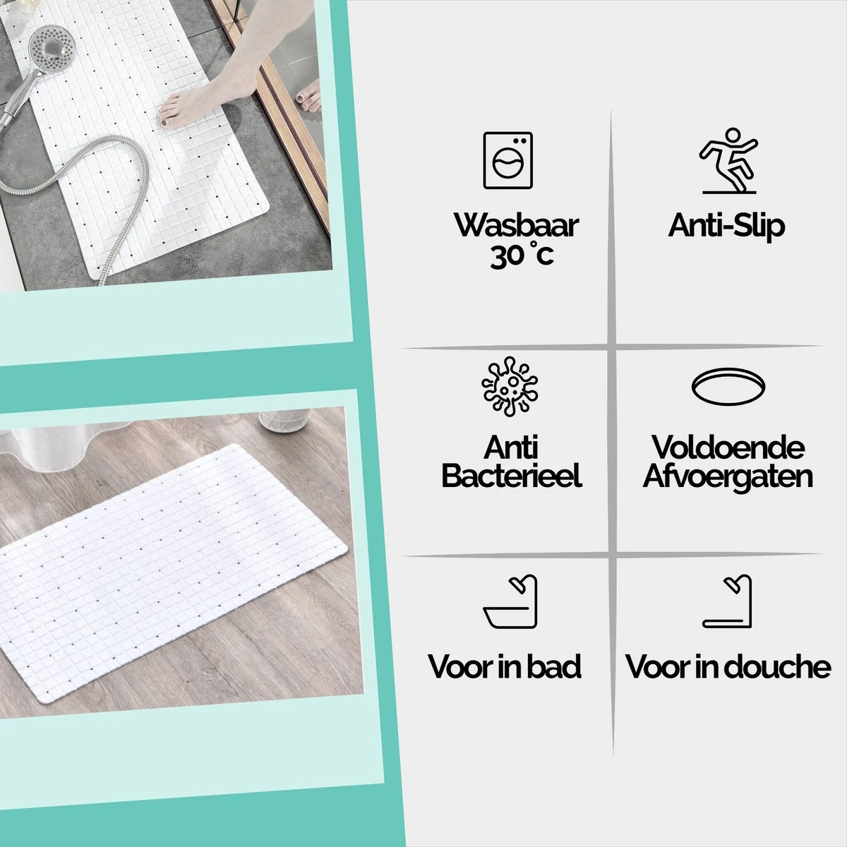 The Original - Douchemat Antislip - Wit - 70x40cm - Antislipmat Badmat Voor Bad & Douche - Anti Slip Mat Met Zuignappen 5 The Original - Douchemat Antislip - Wit - 70x40cm - Antislipmat Badmat Voor Bad & Douche - Anti Slip Mat Met Zuignappen - Afbeelding 5