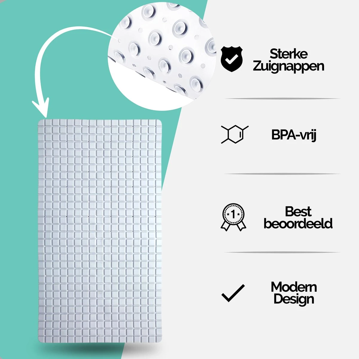 The Original - Douchemat Antislip - Wit - 70x40cm - Antislipmat Badmat Voor Bad & Douche - Anti Slip Mat Met Zuignappen 7 The Original - Douchemat Antislip - Wit - 70x40cm - Antislipmat Badmat Voor Bad & Douche - Anti Slip Mat Met Zuignappen - Afbeelding 7