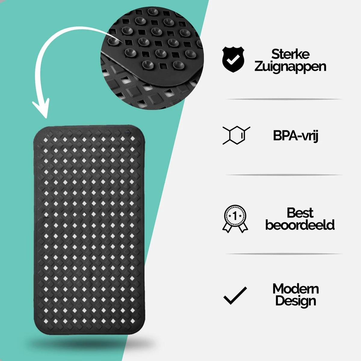 The Original - Douchemat Antislip - Zwart - 88x40cm - Antislipmat Badmat Voor Bad & Douche - Anti Slip Mat Met Zuignappen 10 The Original - Douchemat Antislip - Zwart - 88x40cm - Antislipmat Badmat Voor Bad & Douche - Anti Slip Mat Met Zuignappen - Afbeelding 10