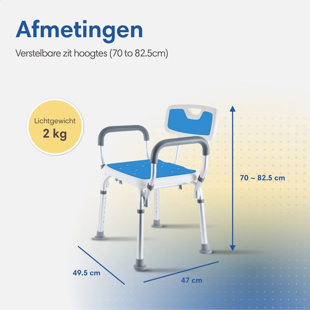 Safe Age® Douchestoel Met Afneembare Rugleuning En Armleuning – Anti Slip - Verstelbare Hoogte - Douchekruk 2 Safe Age® Douchestoel Met Afneembare Rugleuning En Armleuning – Anti Slip - Verstelbare Hoogte - Douchekruk - Afbeelding 2