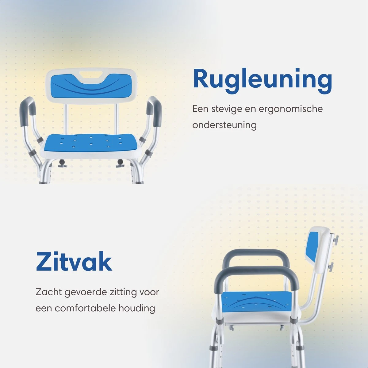 Safe Age® Douchestoel Met Afneembare Rugleuning En Armleuning – Anti Slip - Verstelbare Hoogte - Douchekruk 4 Safe Age® Douchestoel Met Afneembare Rugleuning En Armleuning – Anti Slip - Verstelbare Hoogte - Douchekruk - Afbeelding 4