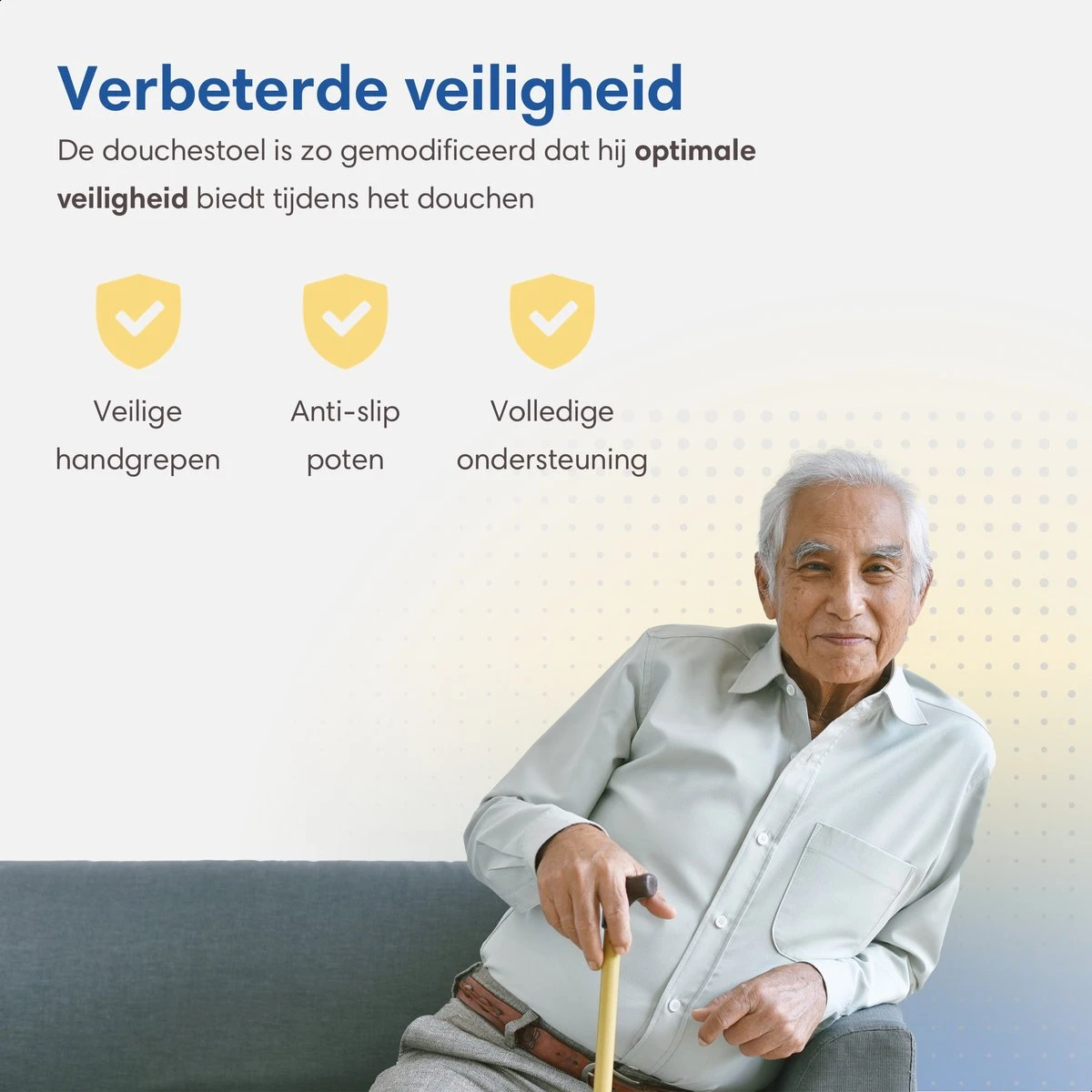 Safe Age® Douchestoel Met Afneembare Rugleuning En Armleuning – Anti Slip - Verstelbare Hoogte - Douchekruk 9 Safe Age® Douchestoel Met Afneembare Rugleuning En Armleuning – Anti Slip - Verstelbare Hoogte - Douchekruk - Afbeelding 9