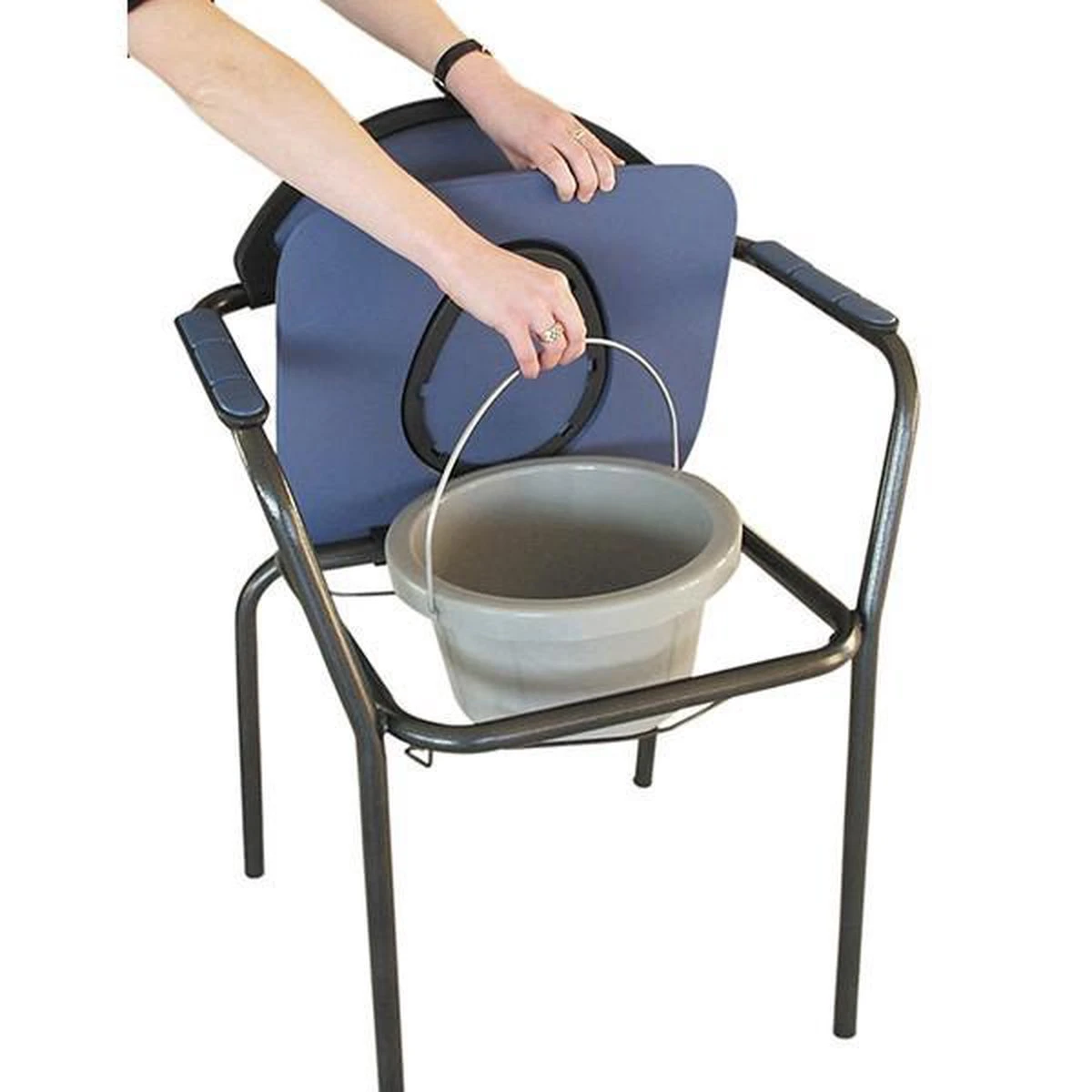 Toiletstoel Blauw Met Comfortabele Zitting En Emmer Met Deksel - Postoel 6 Toiletstoel Blauw Met Comfortabele Zitting En Emmer Met Deksel - Postoel - Afbeelding 6