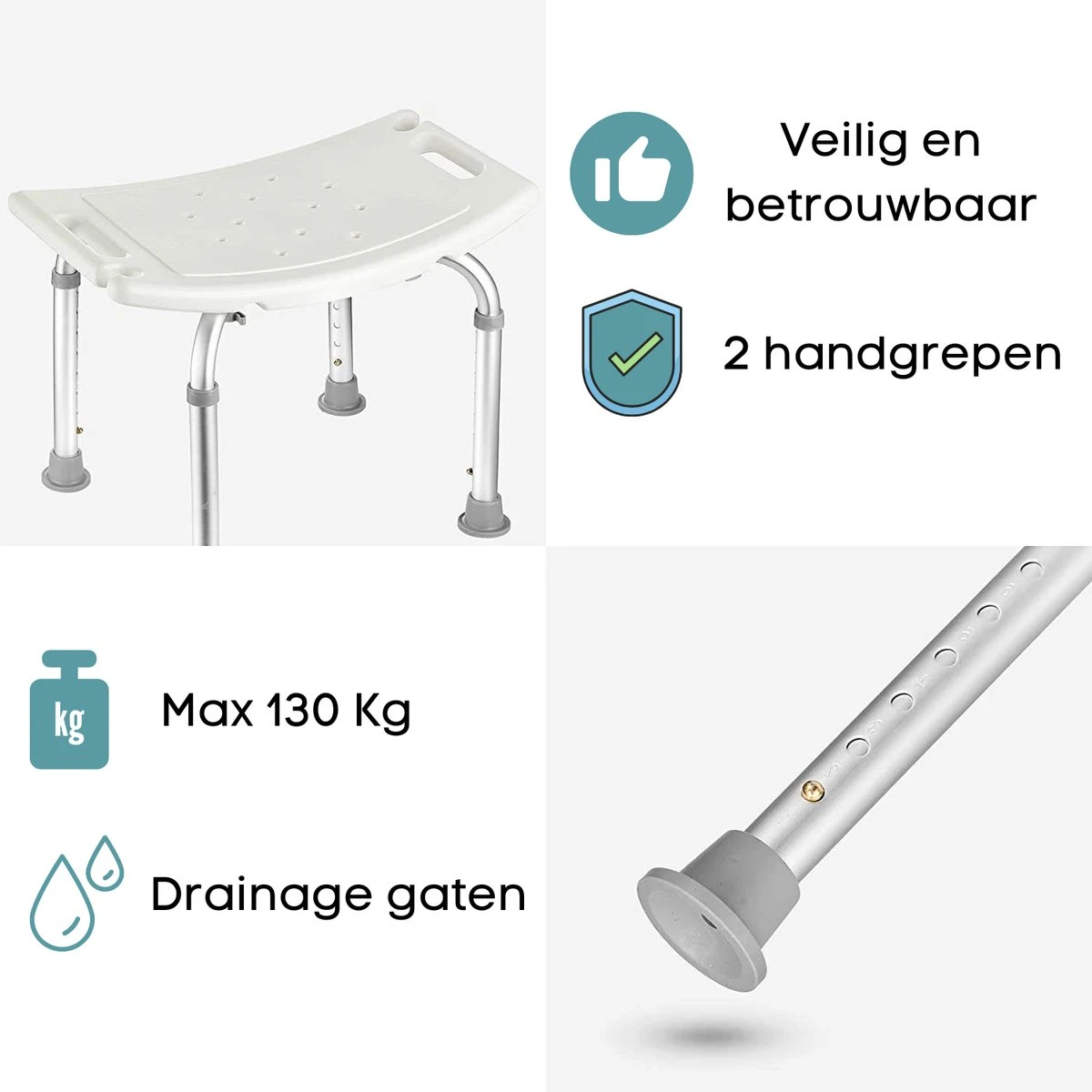 Life&Home Douchekruk - Wandbeugel Bijgeleverd - Douchestoel - 6 Hoogtes - Max 130 Kg - Handgrepen 2 Life&Home Douchekruk - Wandbeugel Bijgeleverd - Douchestoel - 6 Hoogtes - Max 130 Kg - Handgrepen - Afbeelding 2