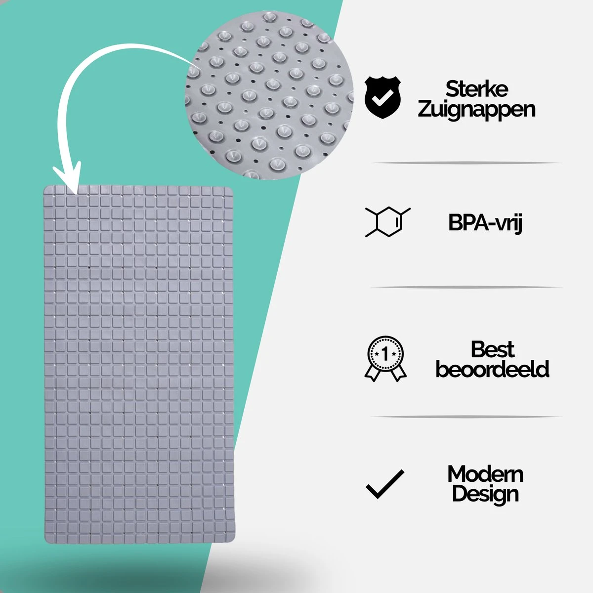 The Original - Douchemat Antislip - Grijs - 70x40cm - Antislipmat Badmat Voor Bad & Douche - Anti Slip Mat Met Zuignappen 7 The Original - Douchemat Antislip - Grijs - 70x40cm - Antislipmat Badmat Voor Bad & Douche - Anti Slip Mat Met Zuignappen - Afbeelding 7